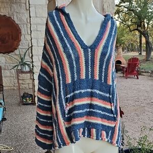 Rip Curl Women’s Boho Knitted Hoodie Sea Port Stripe Poncho Size Medium Drug Rug